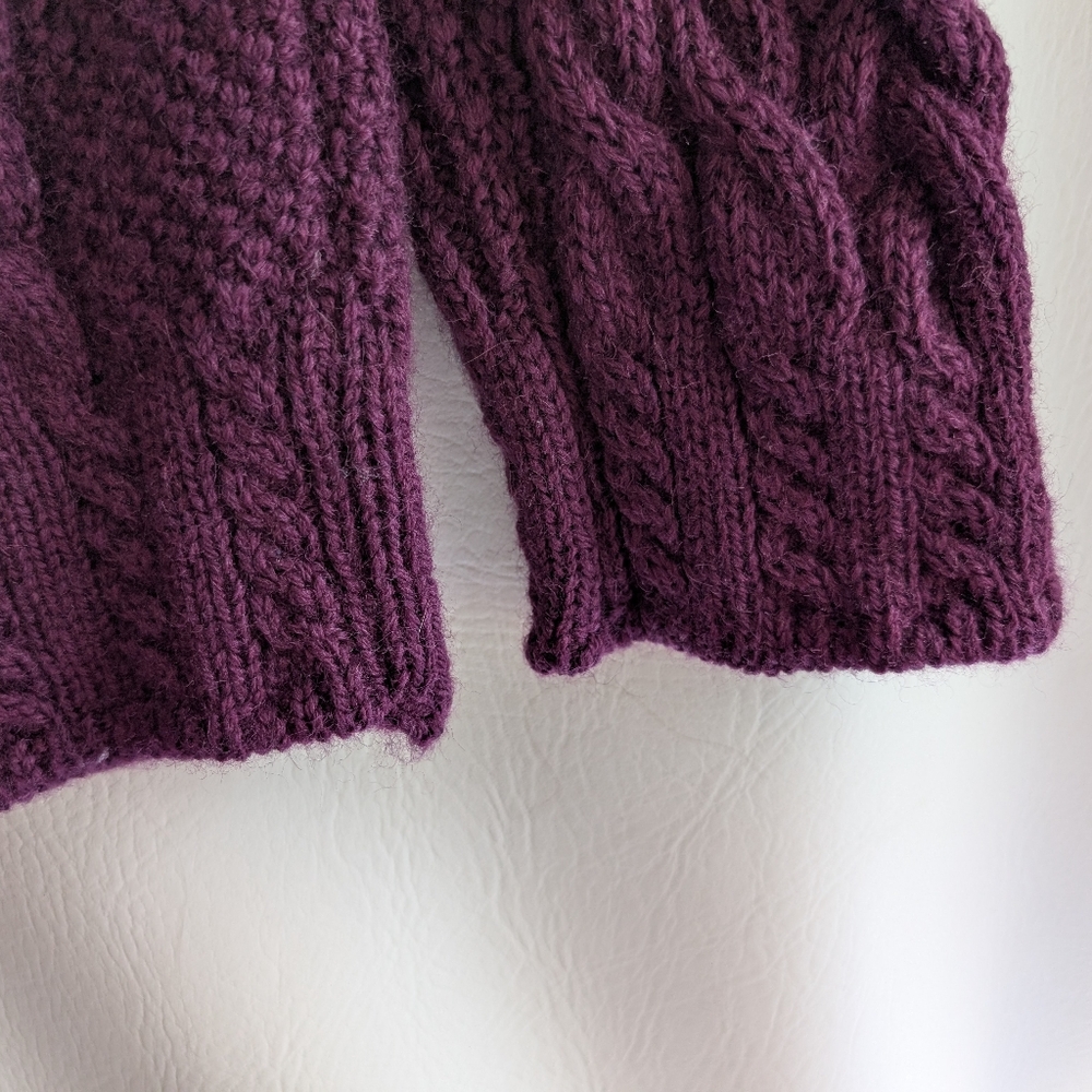 Shades Of Aran Ireland Purple Wool Fisherman Cable Knit Zipper Cardigan Sweater - Picture 9 of 13